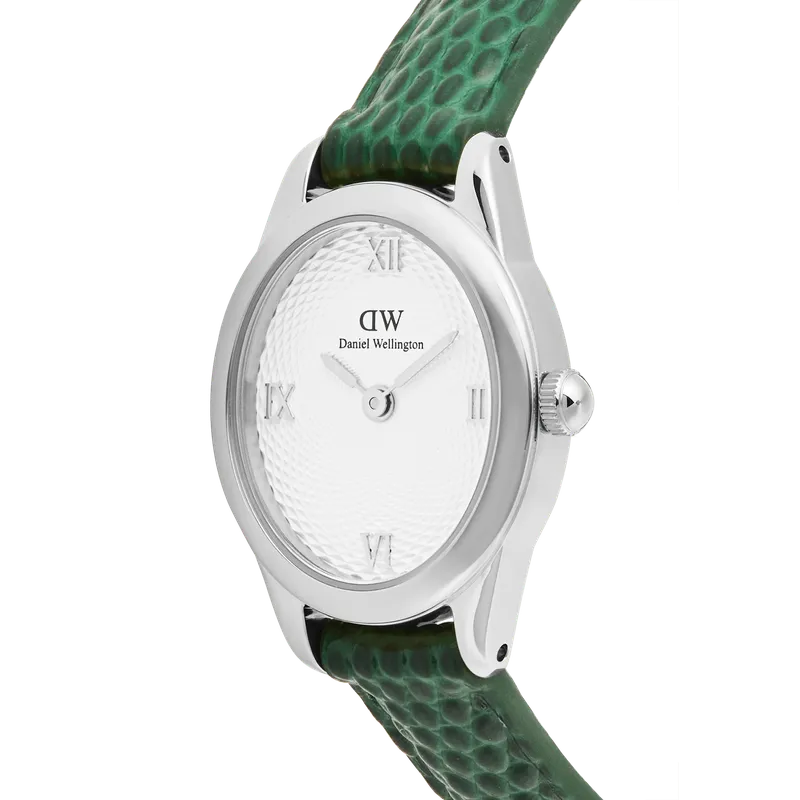 Daniel Wellington Ophelia Mini Green Lizard White Guilloché Silver Watch