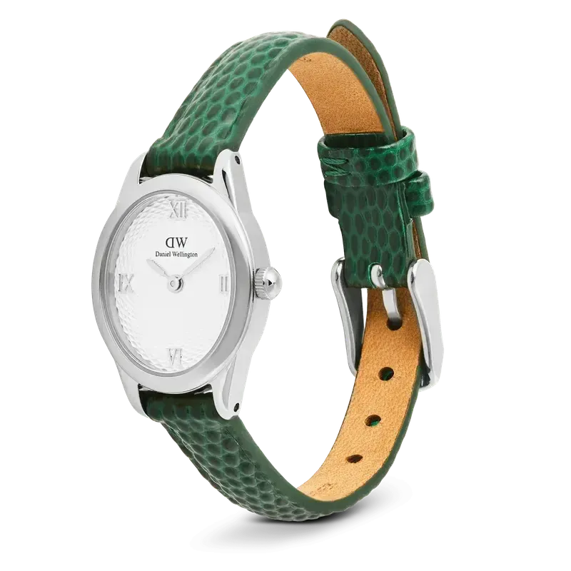 Daniel Wellington Ophelia Mini Green Lizard White Guilloché Silver Watch