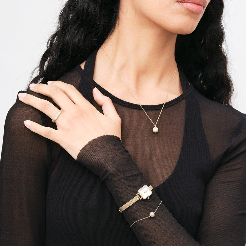Daniel Wellington gold Pavé crystal pendant bracelet featuring a delicate stainless steel chain and sparkling CZ stones.