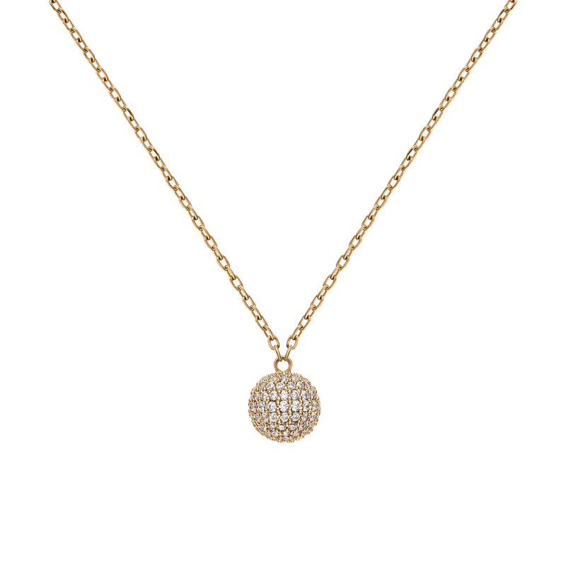 Daniel Wellington gold pavé crystal pendant necklace featuring a sparkling CZ stone sphere on an adjustable chain.