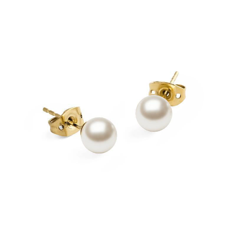Elegant 6mm Swarovski glass pearl stud earrings in a refined gold-tone finish for a timeless, understated look.