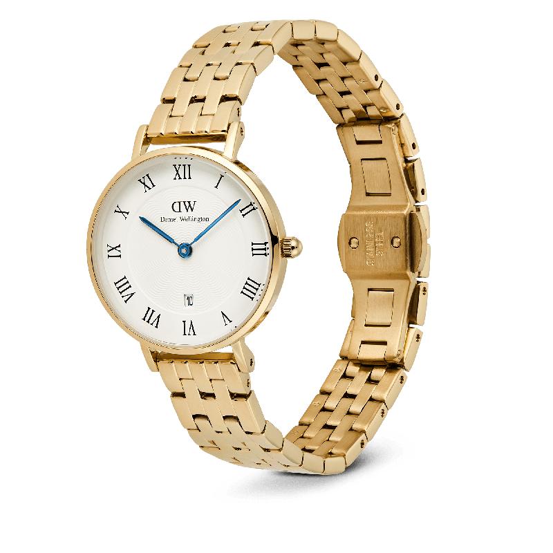 Daniel Wellington Petite 5-Link Gold Roman Numerals Date Watch