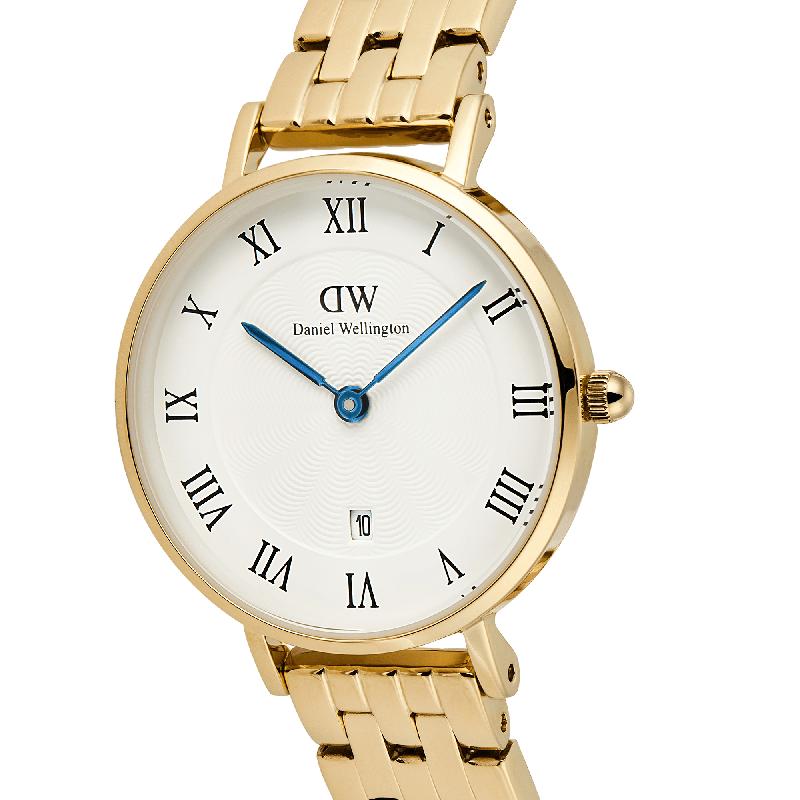 Daniel Wellington Petite 5-Link Gold Roman Numerals Date Watch