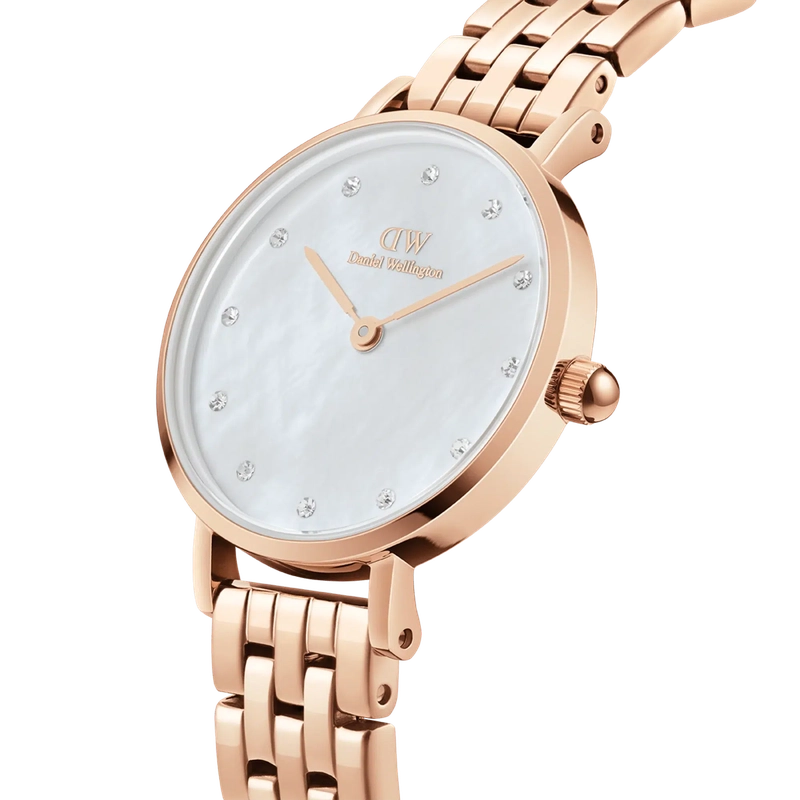 Daniel Wellington Petite Lumine 5-Link White Mother of Pearl Rose Gold 28mm Watch