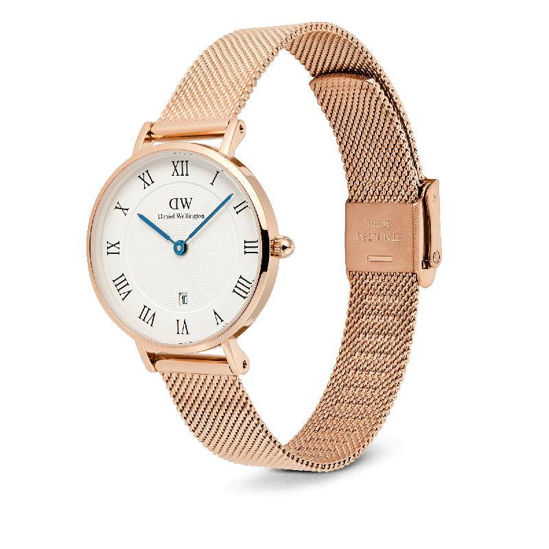 Daniel Wellington Petite Rose Gold Roman Numerals Date Watch