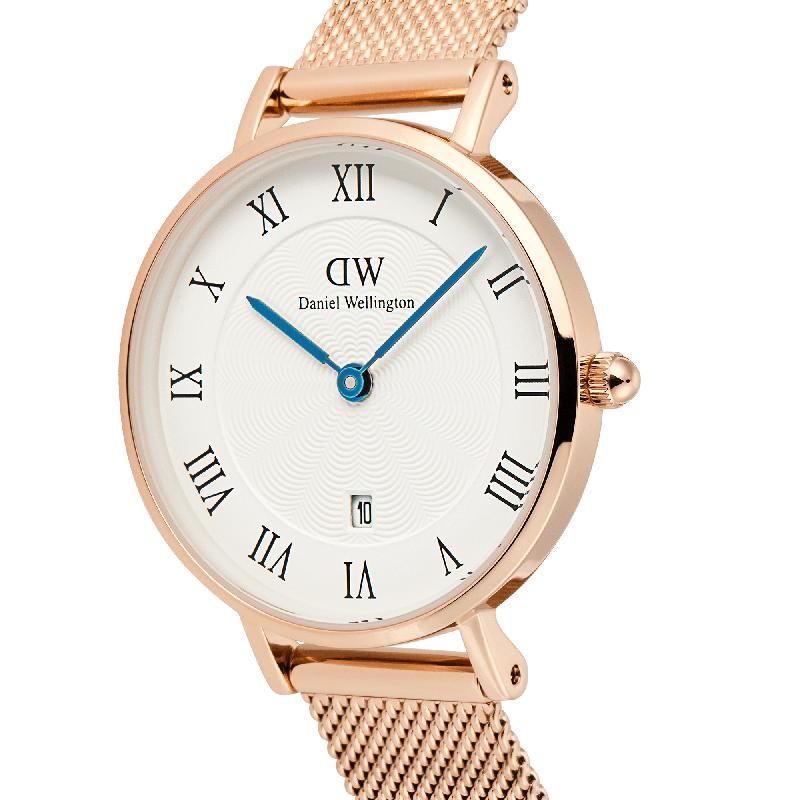 Daniel Wellington Petite Rose Gold Roman Numerals Date Watch