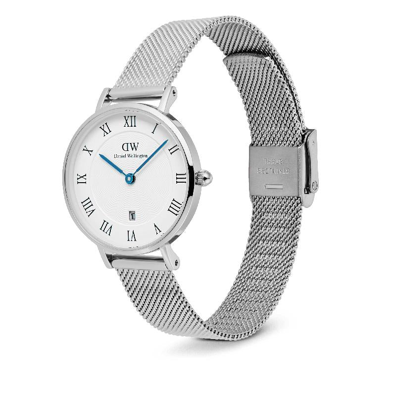 Daniel Wellington Petite Silver Roman Numerals Date Watch