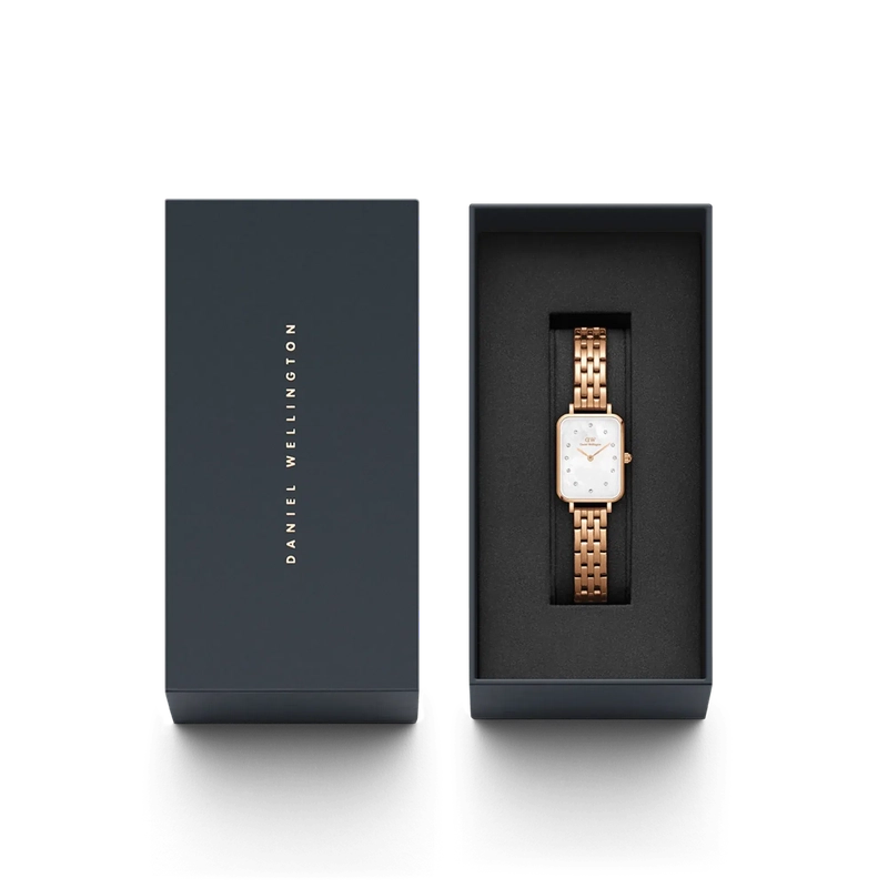 Daniel Wellington Quadro Lumine 5-Link Melrose White Mother of Pearl Rose Gold 20x28mm Watch
