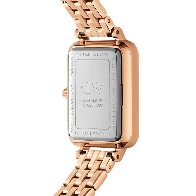 Daniel Wellington Quadro Lumine 5-Link Melrose White Mother of Pearl Rose Gold 20x28mm Watch