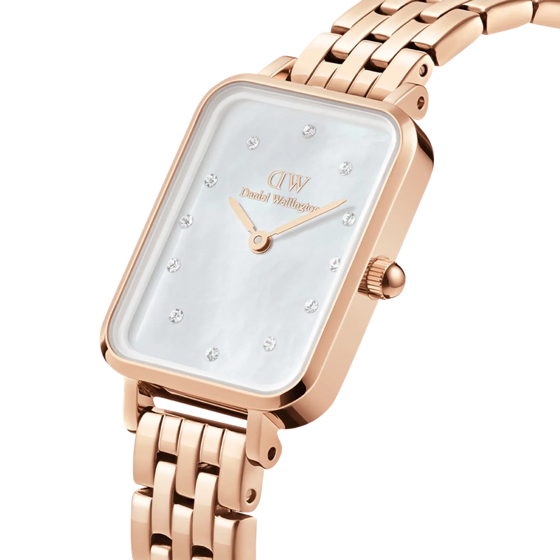 Daniel Wellington Quadro Lumine 5-Link Melrose White Mother of Pearl Rose Gold 20x28mm Watch