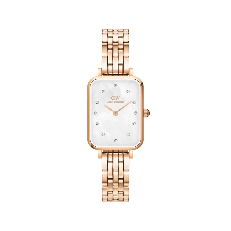 Daniel Wellington Quadro Lumine 5-Link Melrose White Mother of Pearl Rose Gold 20x28mm Watch