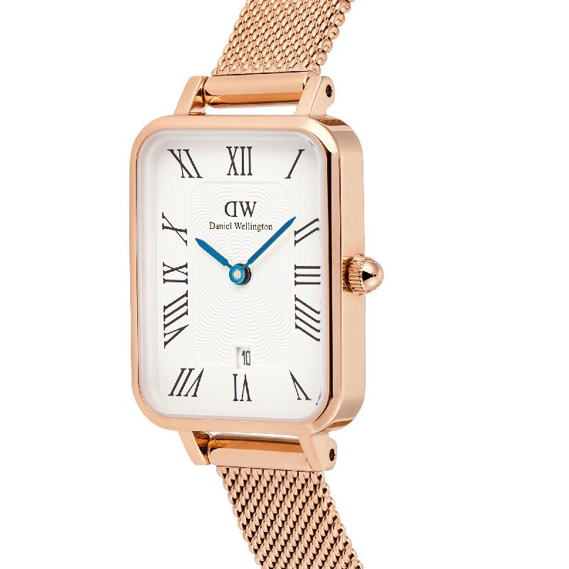 Daniel Wellington Quadro Melrose Roman Numerals Date Rose Gold Watch