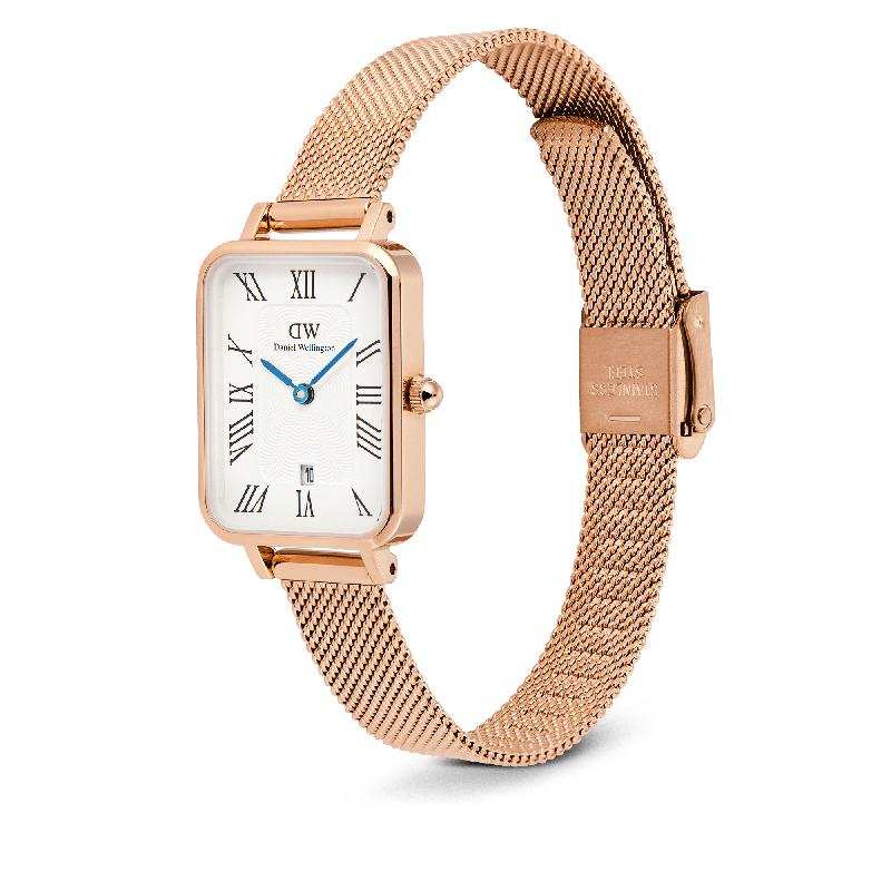 Daniel Wellington Quadro Melrose Roman Numerals Date Rose Gold Watch