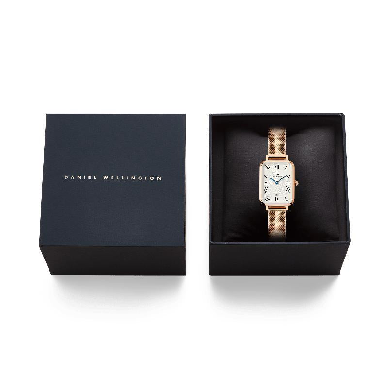 Daniel Wellington Quadro Melrose Roman Numerals Date Rose Gold Watch