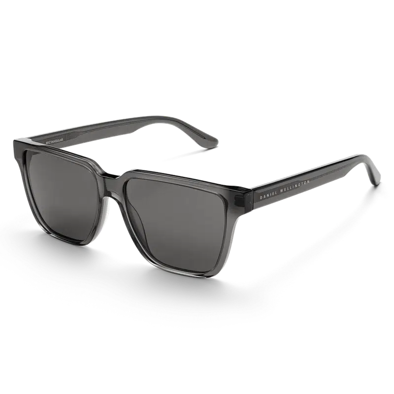 Daniel Wellington rectangular grey bio-acetate sunglasses with oversized frames and protective UV400 lenses.