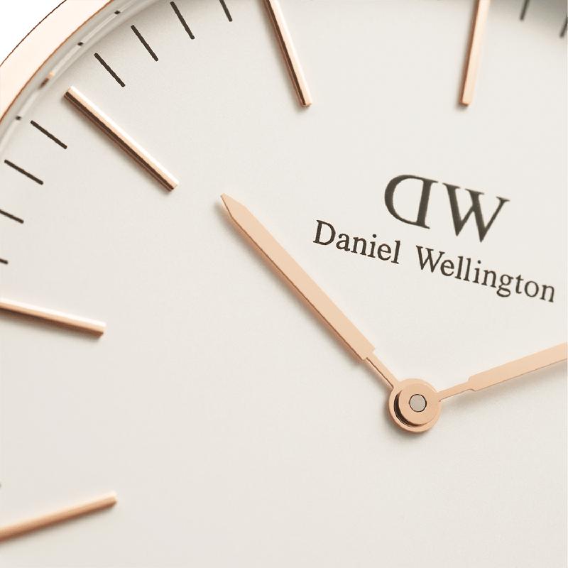 Daniel Wellington 36mm Classic St. Mawes watch featuring an elegant eggshell white dial and rose gold accents.