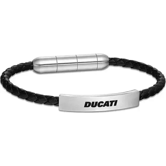 Ducati Trail Men's Leather Stainless Steel Bracelet Black