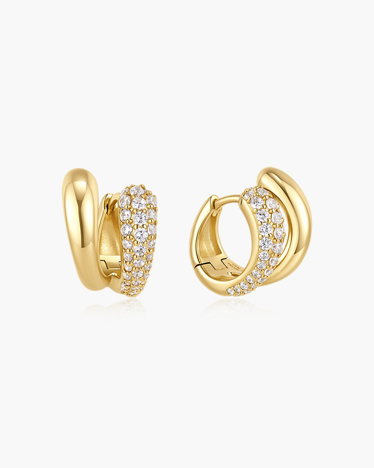 Ania Haie Fluid Light Gold Spiral Half Pavé Huggie Earrings