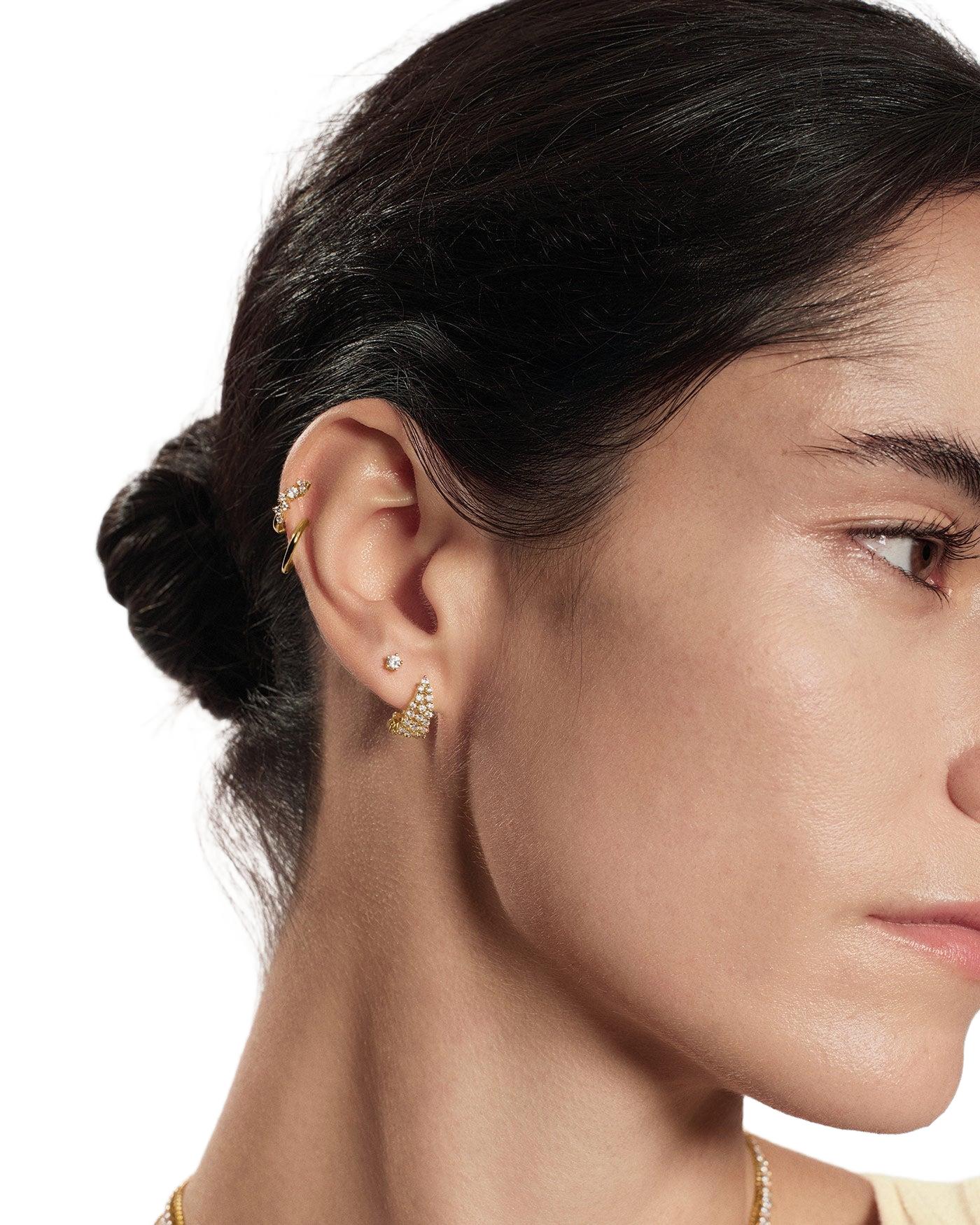 Ania Haie Gold Zig-Zag Pave Huggie Hoop Earrings