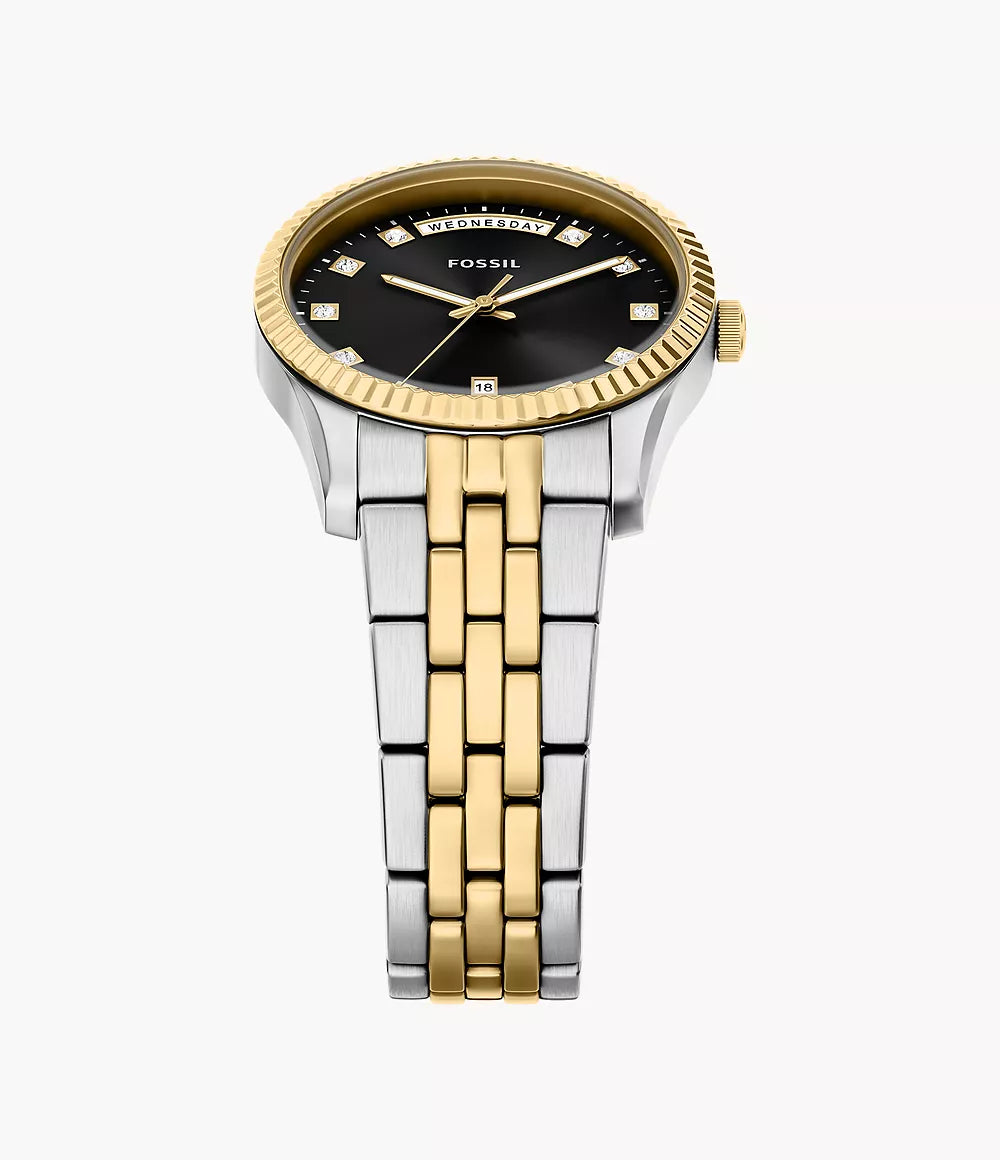 Fossil Scarlette Three-Hand Day-Date Two-Tone Stainless Steel Women's Watch