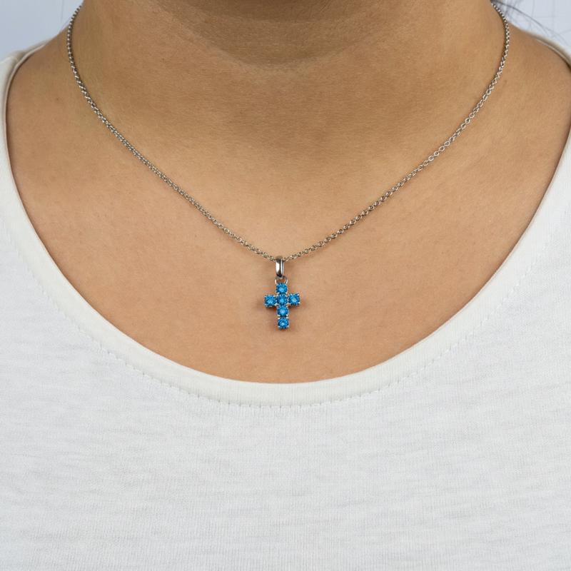 Engelsrufer 925 Sterling Silver Cross Necklace with Blue Zirconia