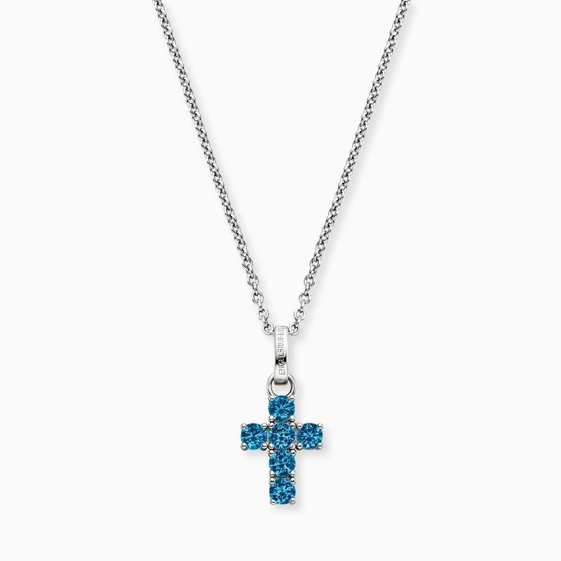 Engelsrufer 925 Sterling Silver Cross Necklace with Blue Zirconia