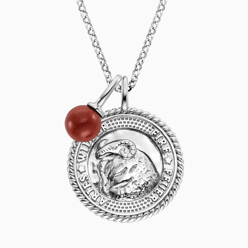Engelsrufer Silver Aries Red Jasper Pearl With Zirconia Necklace