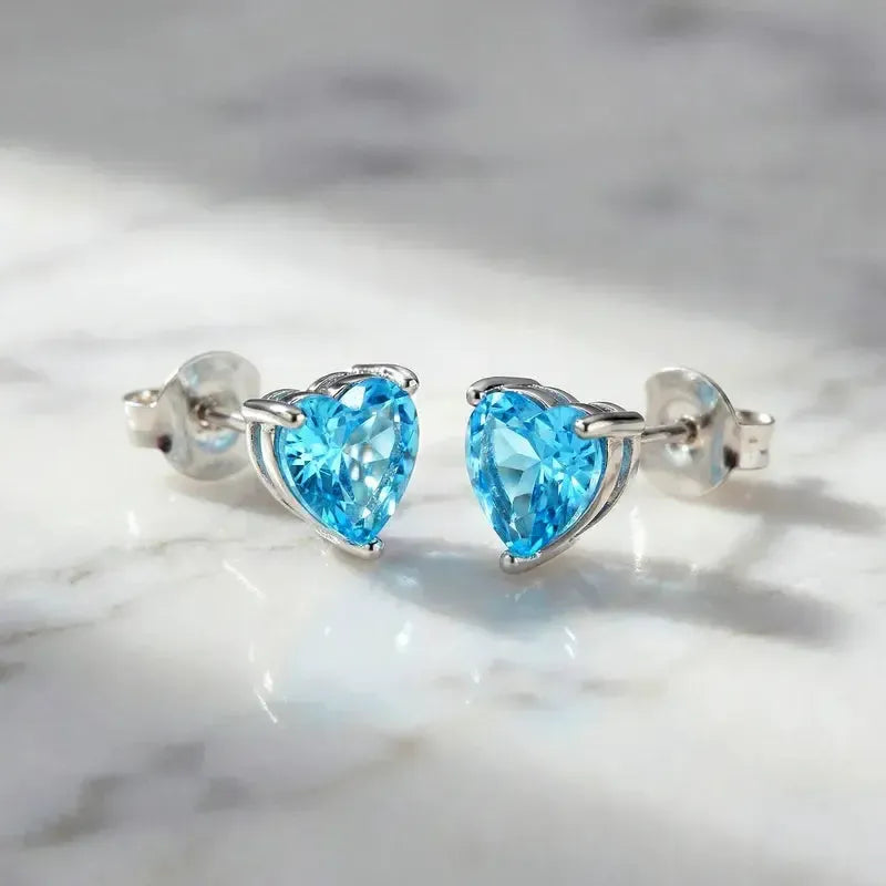 Engelsrufer Silver Heart Stud Earrings with Shiny Blue Zirconia