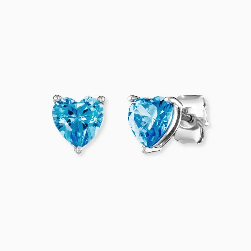 Engelsrufer Silver Heart Stud Earrings with Shiny Blue Zirconia