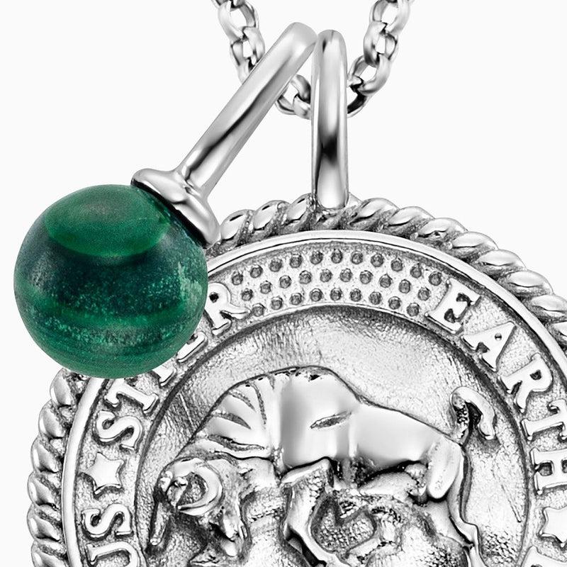 Engelsrufer Silver Taurus Malachite With CZ Necklace