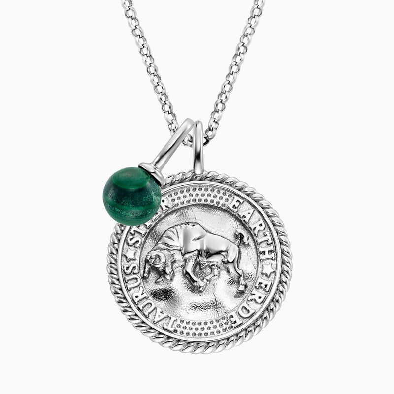 Engelsrufer Silver Taurus Malachite With CZ Necklace
