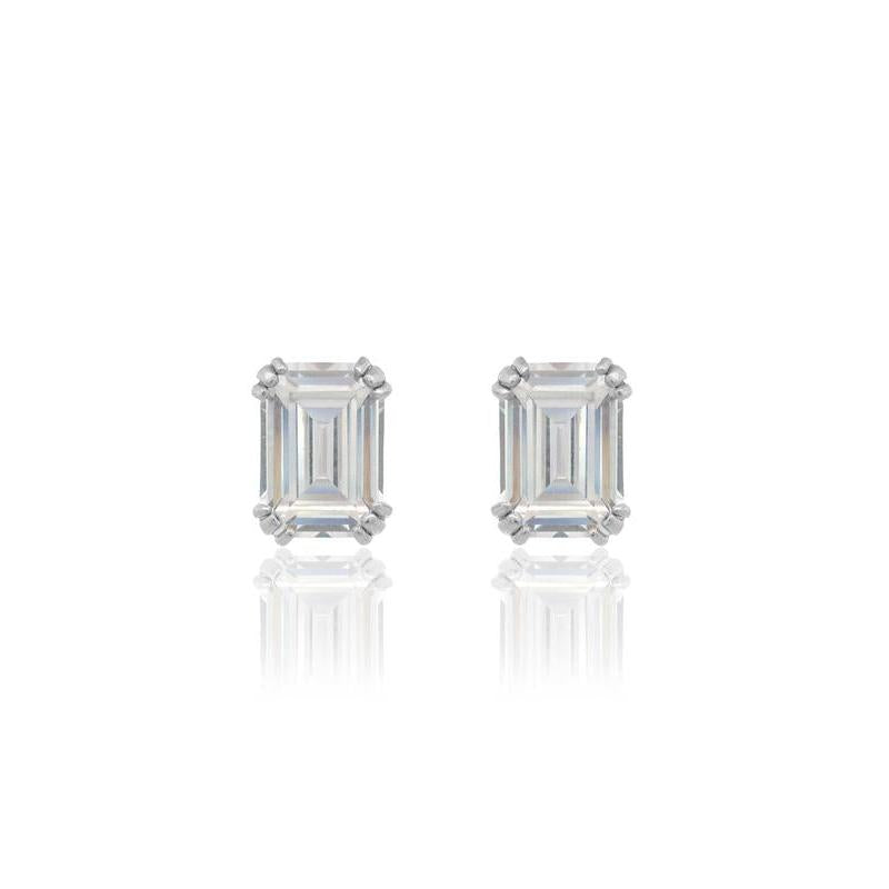 GEORGINI ELEGANT ESSENTIALS EMERALD CUT HIDDEN HALO STUD SILVER
