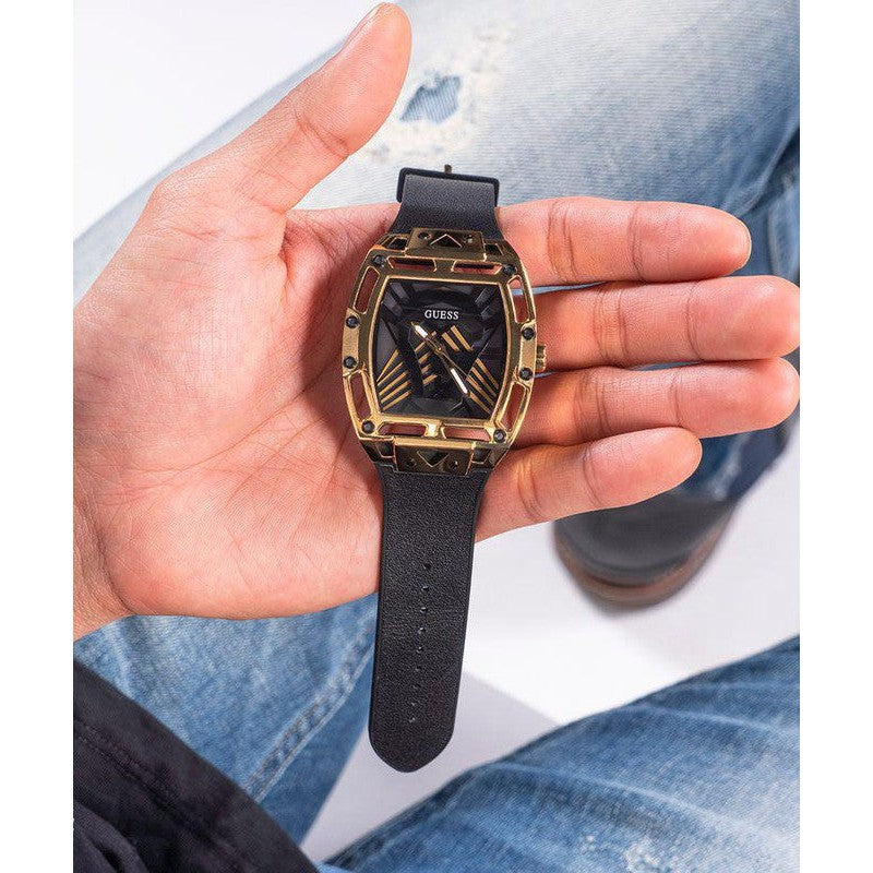 GUESS Mens Black Gold Tone Multi-function Watch GW0500G1