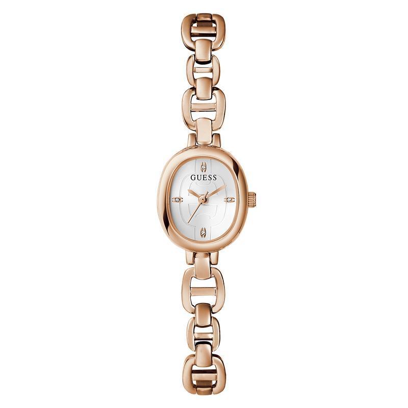GUESSRose Gold Analog Watch with Oval White Dial