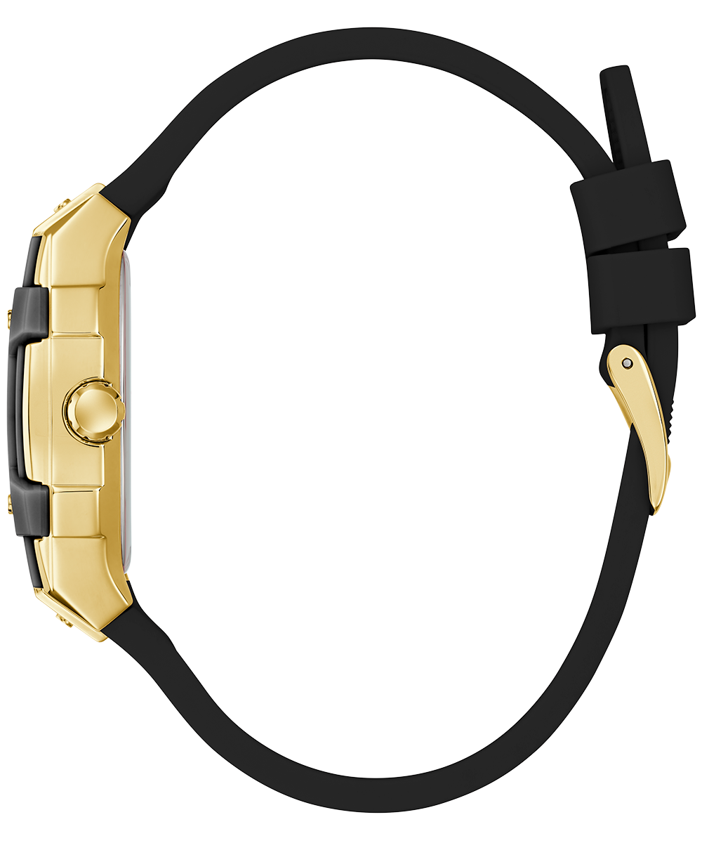 GUESS Ladies Gold-Tone Black Strap Multi-Function Watch Elegant 35mm