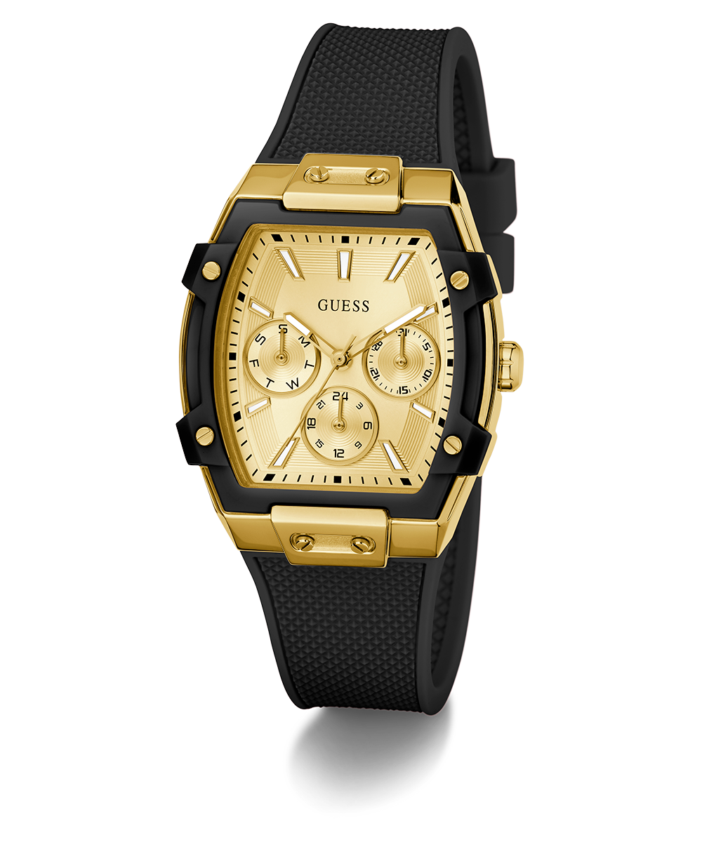 GUESS Ladies Gold-Tone Black Strap Multi-Function Watch Elegant 35mm