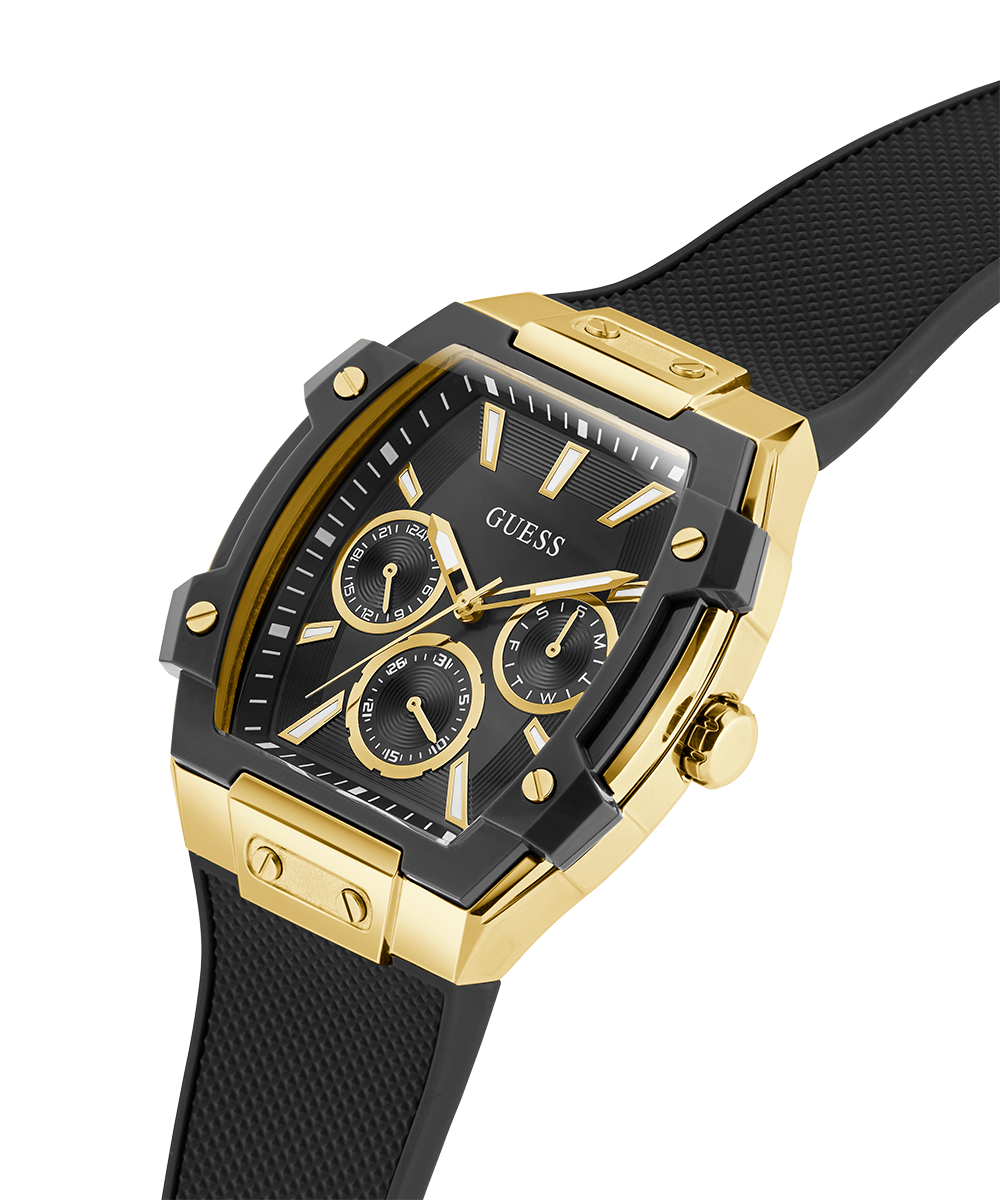 GUESS Men's Black Gold Tone Multi-Function Stainless Steel Watch