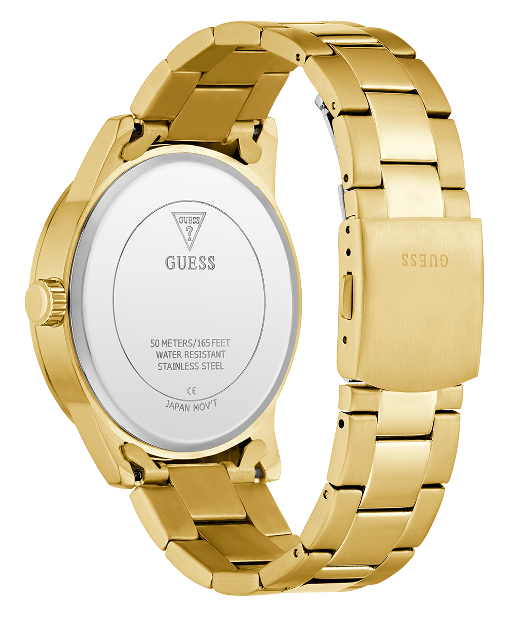 GUESS Men's Gold Tone Multi-Function Watch with Blue Dial