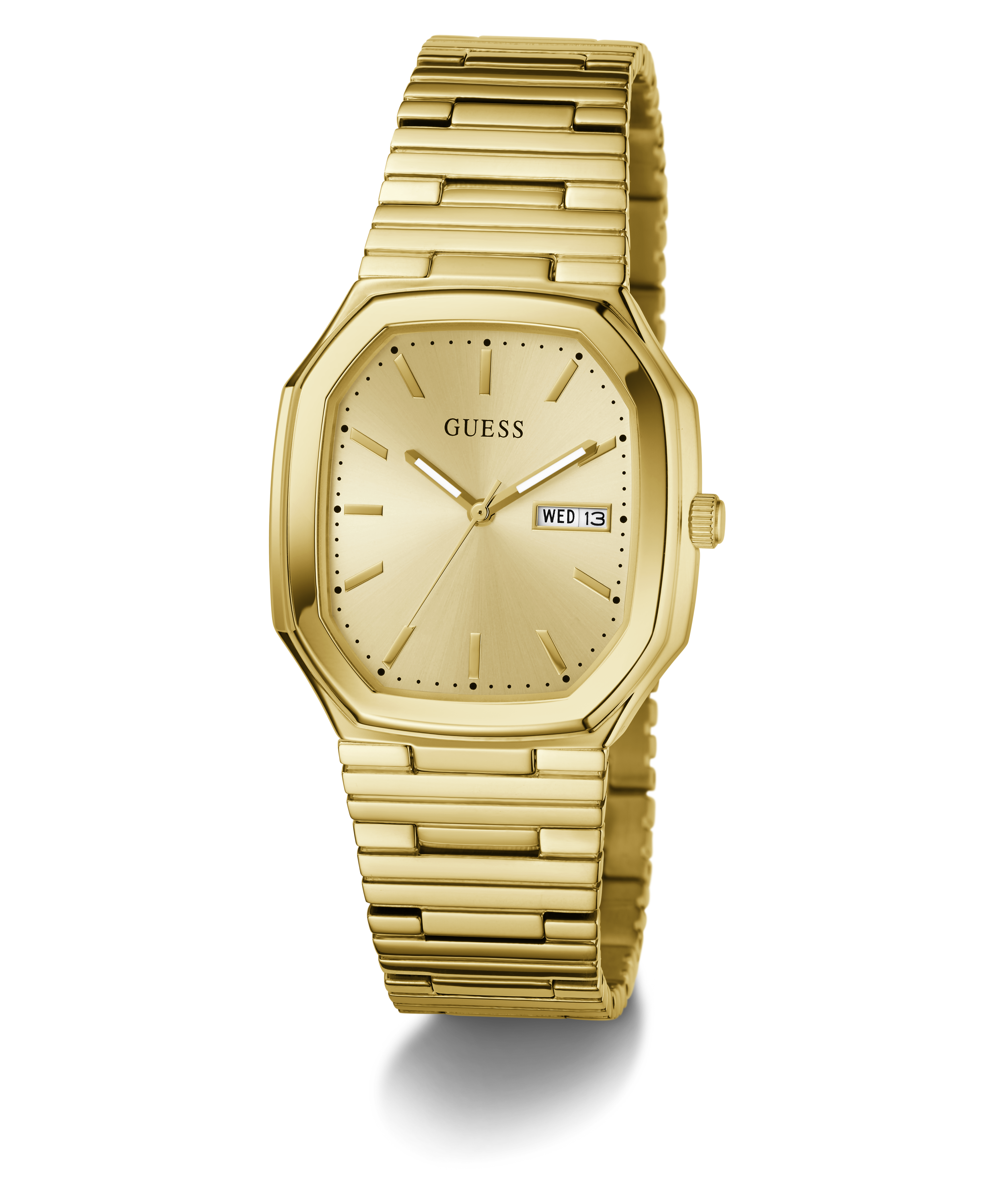 GUESS Men's Gold Tone Date Watch with Rectangular Dial