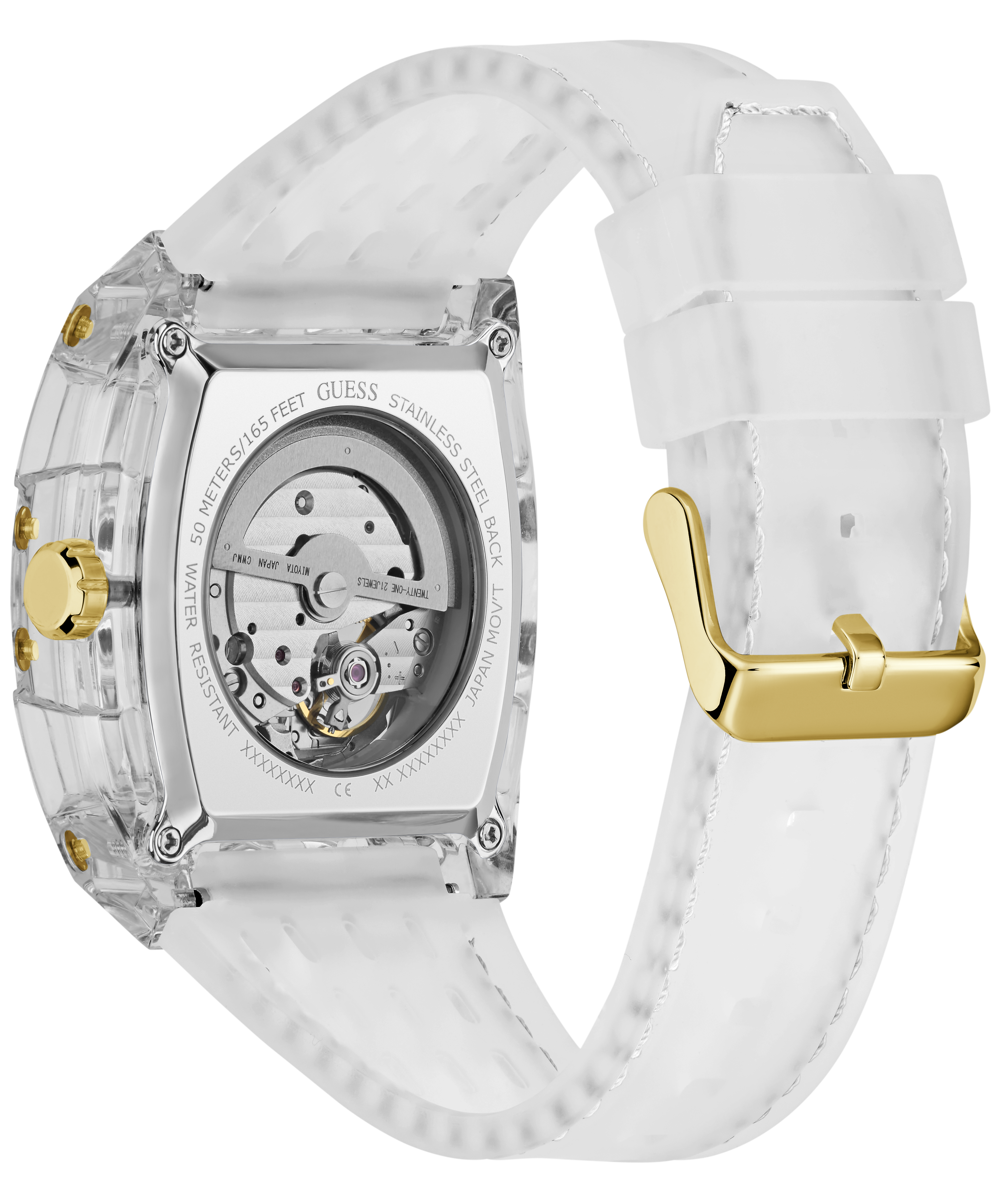 GUESS Men's Clear Analog Watch with Silicone Strap 42mm