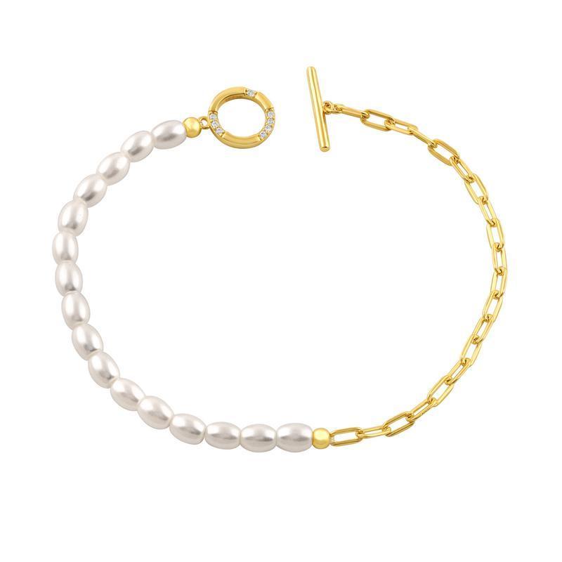 Georgini Alchemy Paperclip Pearl Fob Bracelet Gold