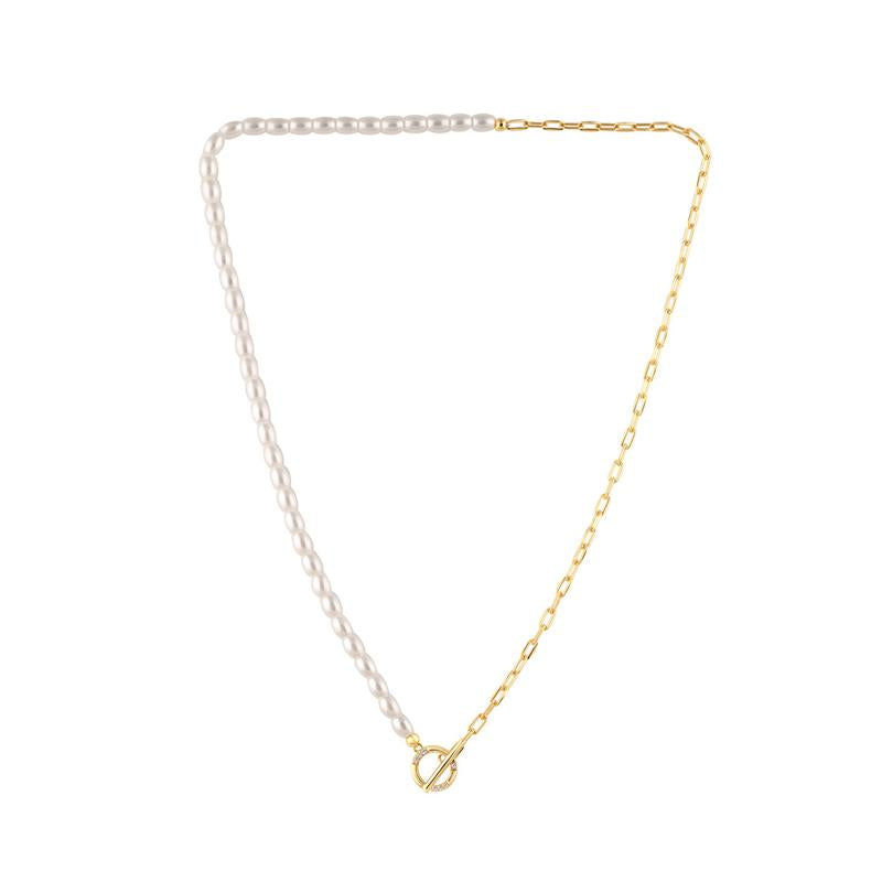 Georgini Alchemy Paperclip Pearl Fob Necklace Gold