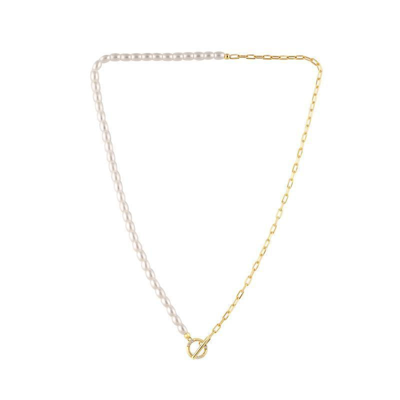 Georgini Alchemy Paperclip Pearl Fob Necklace Gold