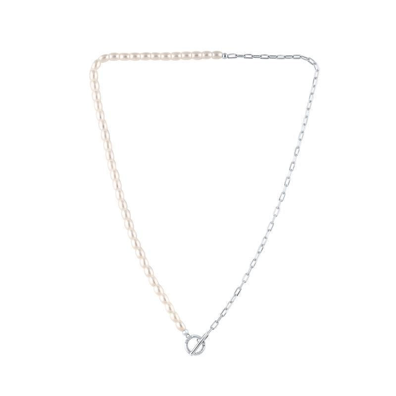 Georgini Alchemy Paperclip Pearl Fob Necklace Rhodium-Plated