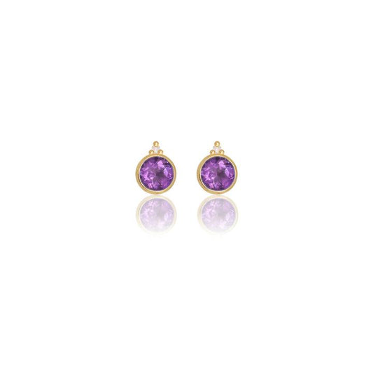 Georgini Natural Amethyst and Two Natural Diamond February Earrings - Gold