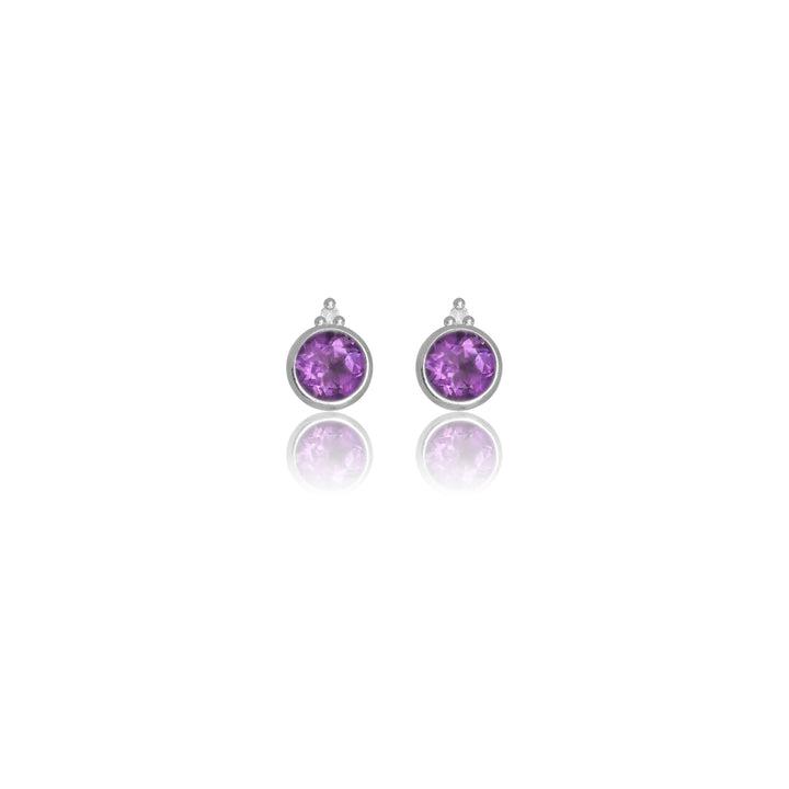 Georgini Natural Amethyst and Two Natural Diamond February Earrings - Silver