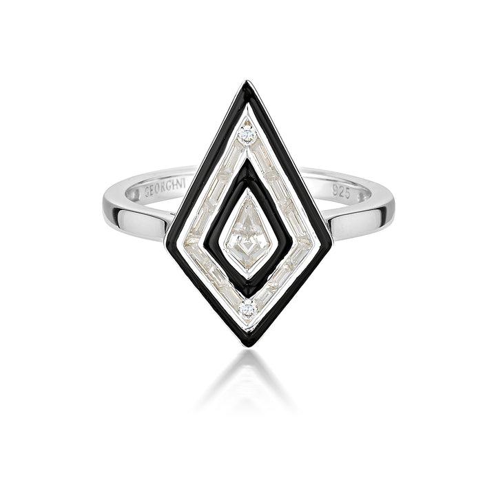 Georgini Reflection Art Deco Ring - Silver & Black Enamel