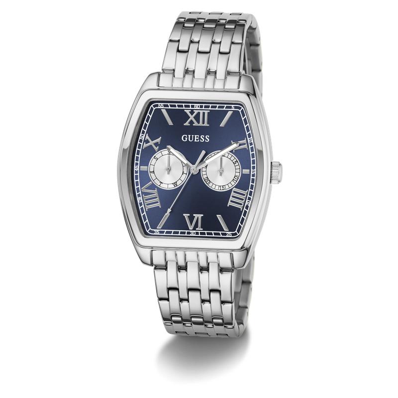 Guerss Silver Tone Multi-Function Blue Dial Watch