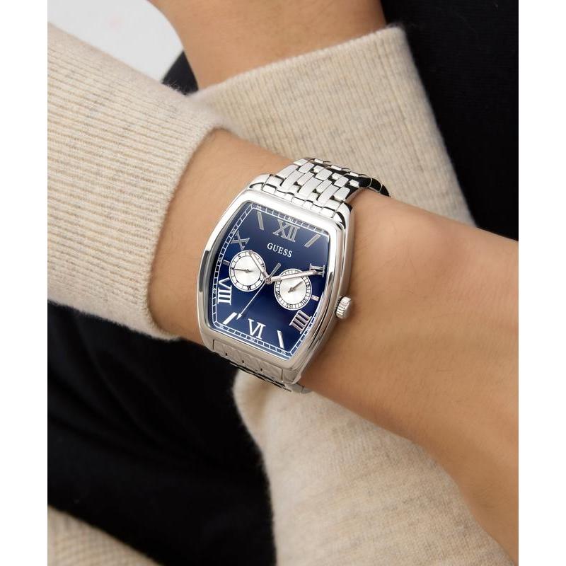 Guerss Silver Tone Multi-Function Blue Dial Watch