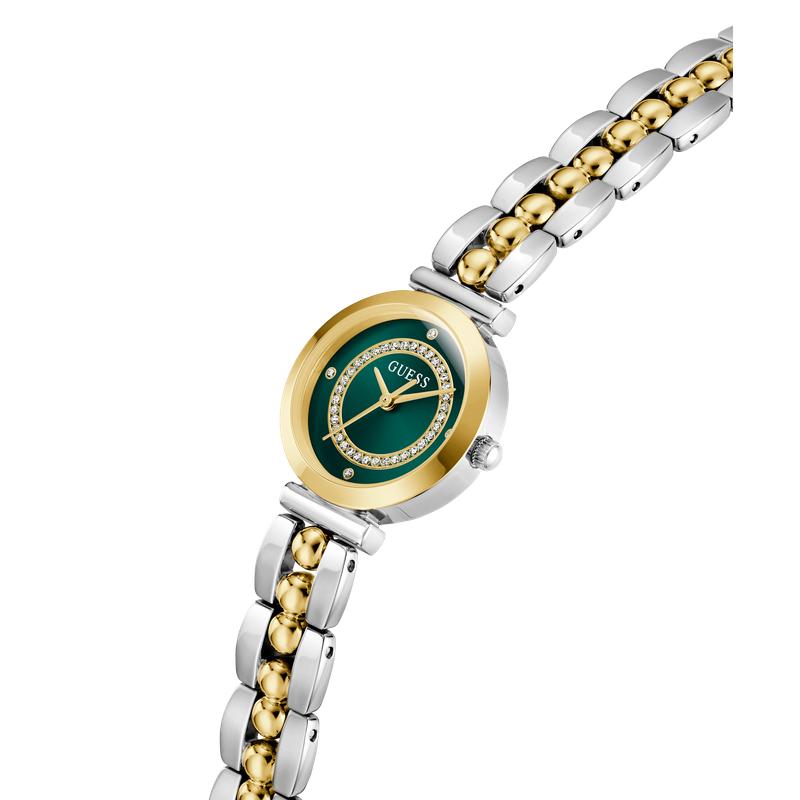 Guess 2-Tone Analog Watch with Green Dial and Gold Accents